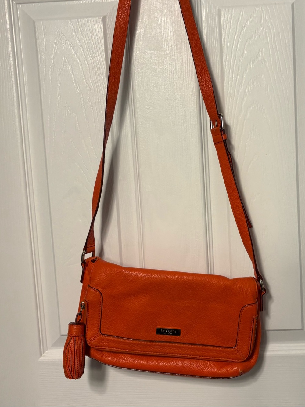 Kate Spade Run Around Large Flap Orange Pebbled Leather Crossbody Bag